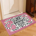 tapis polyester antidérapant motif tigre feuilles palmier moderne rose salon porte bain