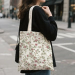 sac main fleurs roses feuilles vertes fond beige vintage romantique poignées détachables femme