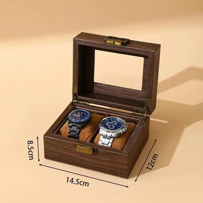 boîtes montres bois foncé grain naturel classique boutons dorés montres bracelets bijoux