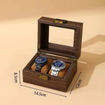 boîtes montres bois foncé grain naturel classique boutons dorés montres bracelets bijoux