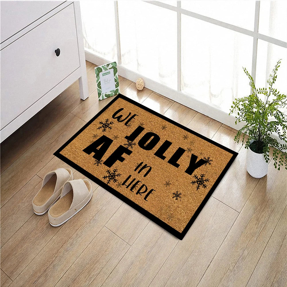 tapis d'entrée antidérapant marron clair lettres noires flocons neige moderne adhésif