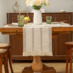 chemin table tressé rustique bohème beige marron blanc franges noel halloween pâques