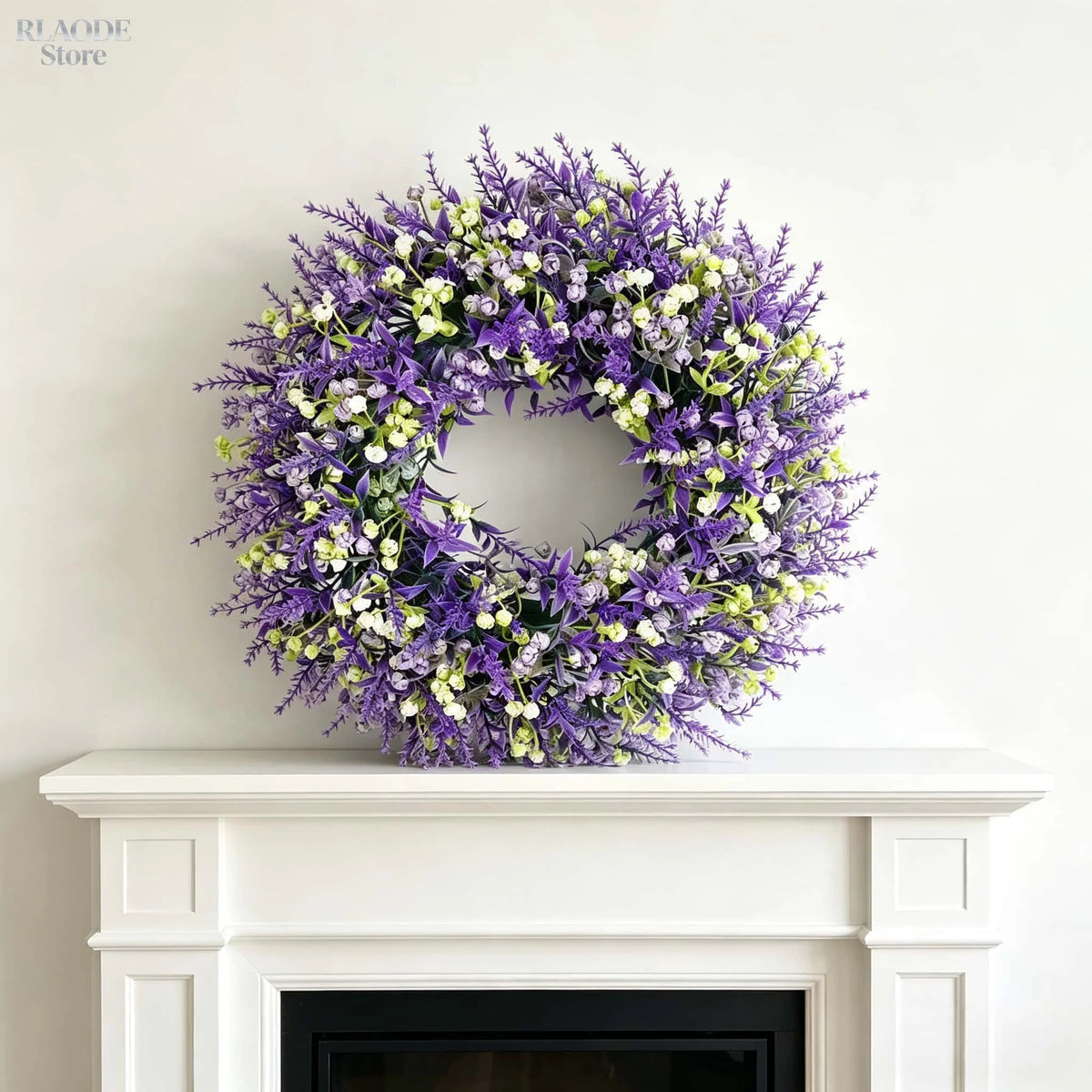 couronne florale artificielle violette blanche verte décoration extérieure mariage fête prénuptiale rustique naturel