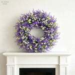 couronne florale artificielle violette blanche verte décoration extérieure mariage fête prénuptiale rustique naturel
