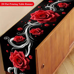 nappe runner fleurs roses relief fond noir décoratif argenté table manger