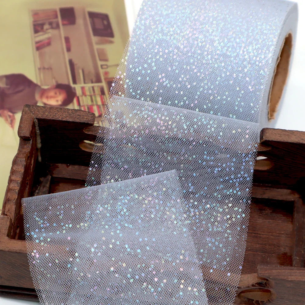 ruban décoratif pailleté bleu clair rose vert pastel translucide brillant 5mètres