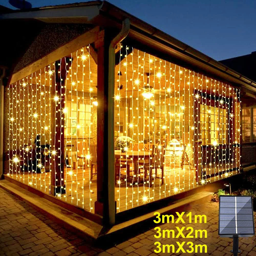rideau lumineux led solaire multicolore moderne 3mx1m 3mx2m 3mx3m decoration exterieure fete jardin vacances