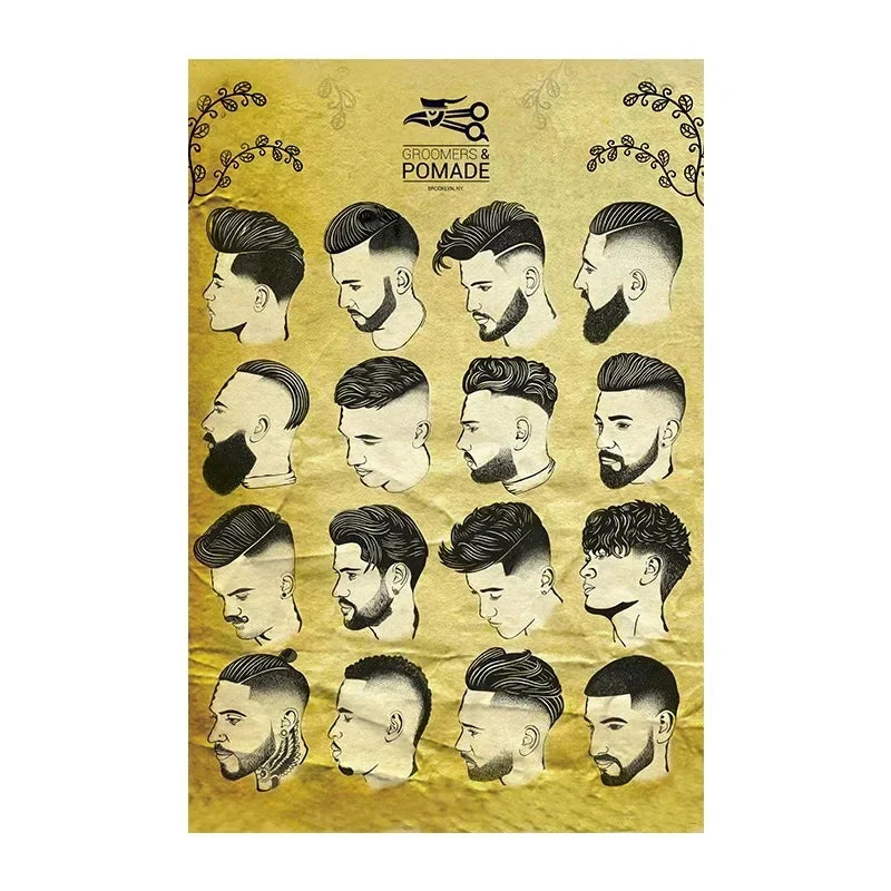 affiche coiffure homme illustrations barber shop noir blanc toile artistique horizontal sans cadre