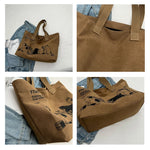 sac main marron chats casual doux polyester toile imprimés animaux fermeture éclair polyvalent