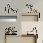 décoration murale moderne silhouette humaine toilette chat fleur papillon métal noir minimaliste
