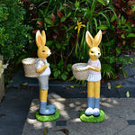 pot fleur lapin statuette panier fleuri décoration jardin enfantin orangé vert bleu
