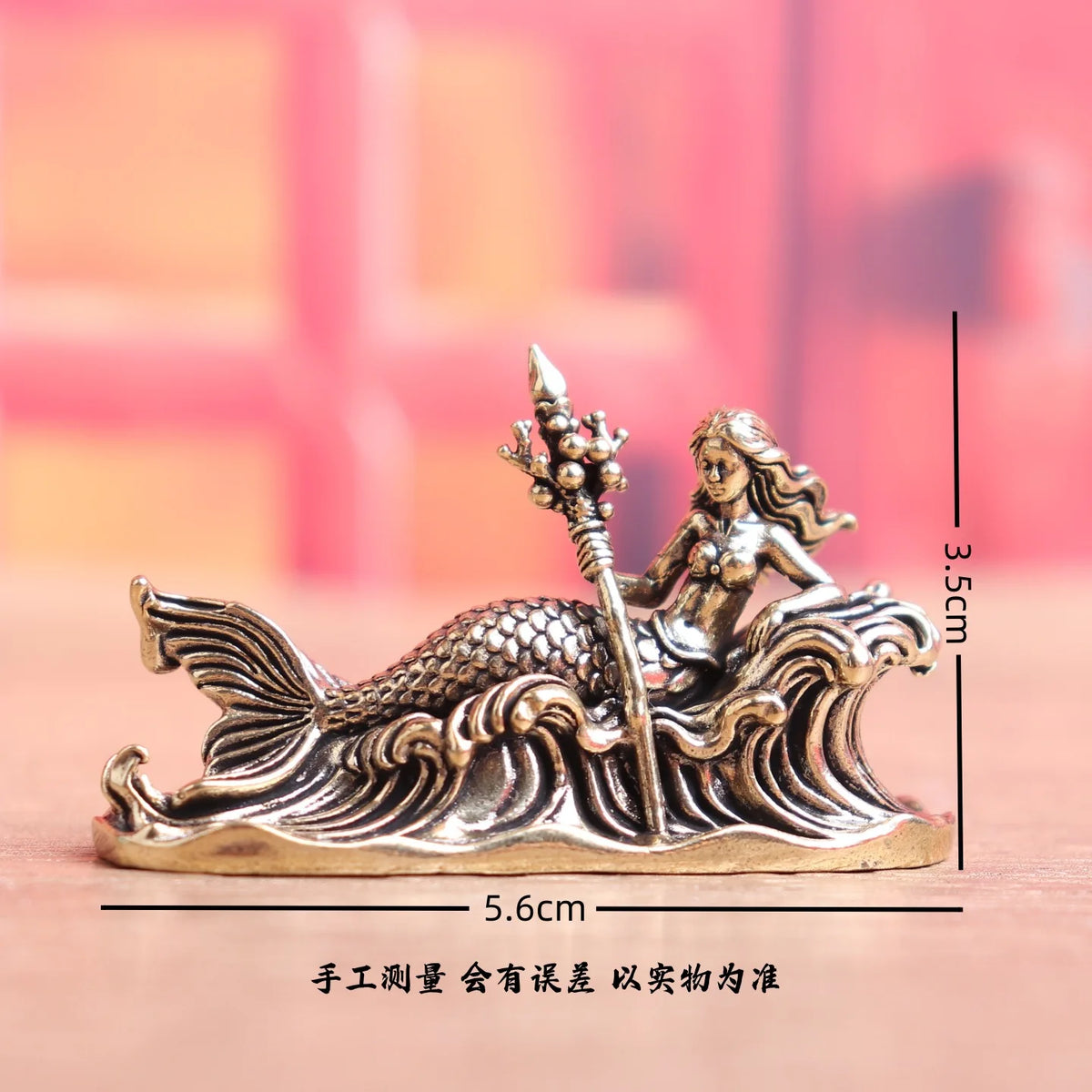 statue decorative sirene bronze trident vagues maison art mythologique artisanal
