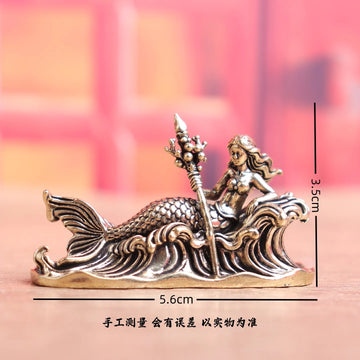 statue decorative sirene bronze trident vagues maison art mythologique artisanal
