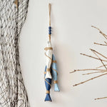 décorations murales marin poissons étoiles mer bois bleu blanc suspendus guirlandes led vintage rustique
