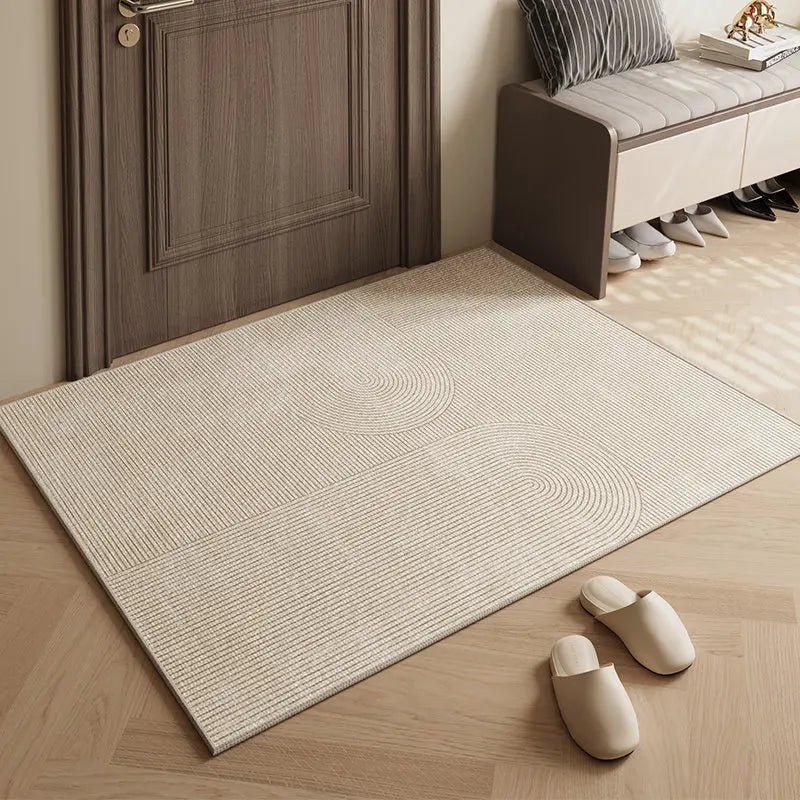 tapis d'accueil beige clair moderne rayures horizontales antidérapant salon entrée maison décoratif polyester