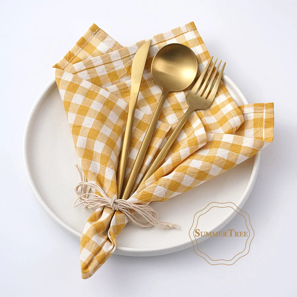 serviettes table coton carreaux rouge blanc marron bleu marine jaune noir classiques anneaux dorés