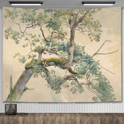 tapisserie murale paysage vintage arbres montagnes personnages cactus céramique beige vert marron gris