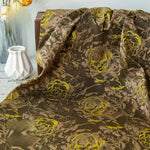 tissu imprimé fleurs stylisées marron jaune moderne élégant polyester largeur 140cm respectueux environnement