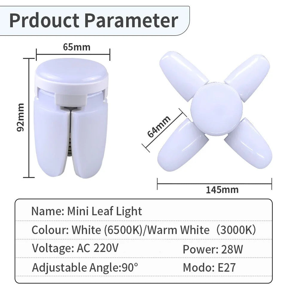 mini lampe feuilles blanc 6500K blanc chaud 3000K moderne opacité 92mm diamètre 145mm