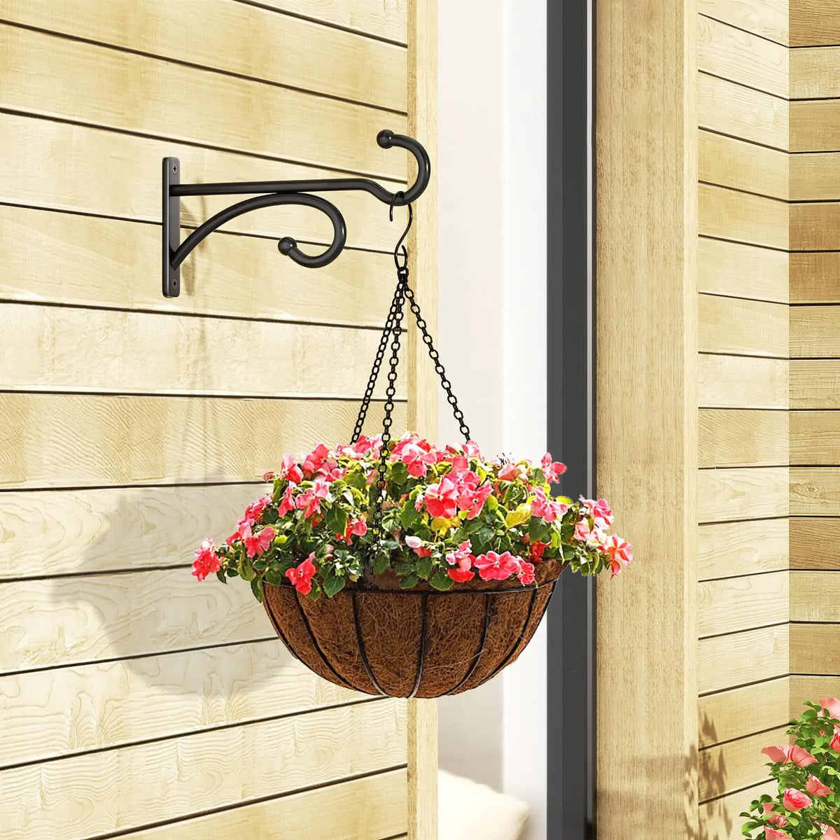 crochets muraux métal noir robustes 20cm fixations vis decoration exterieure jardiniere oiseaux patios suspendus