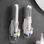 organisateur mural blanc moderne support coiffure multifonction adhésif fixe fer lisser peigne accessoires salle