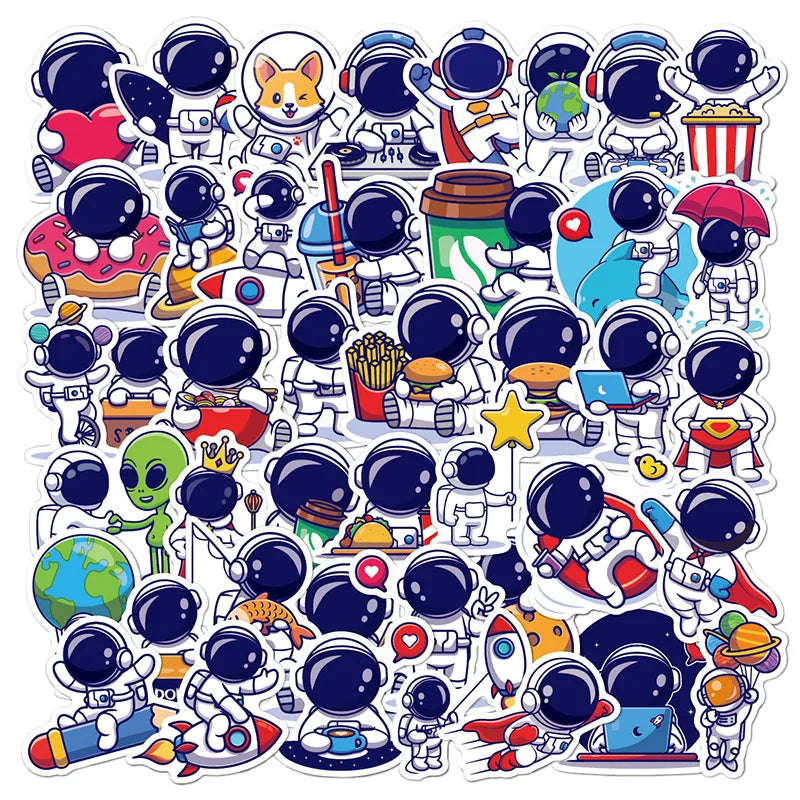 stickers cartoon astronautes planètes étoiles décoration diy carnet notes skateboard enfants adolescents
