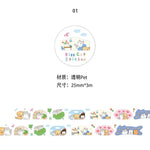 ruban decoratif transparent motifs animaux geometriques decor mignon adhesif educatif dessin ecole fournitures papeterie