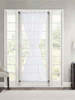 rideau blanc tissé verticalement plissé translucide classique porte d'entrée intérieur maison