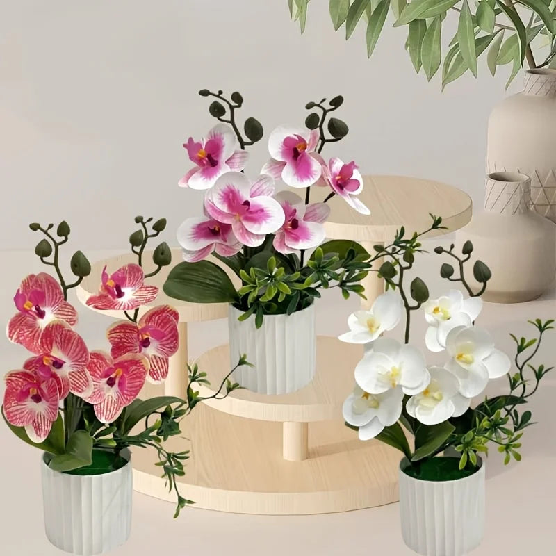 orchidées artificielles violettes jaunes pot moderne feuilles vertes intérieur décoration fleurs artificielles