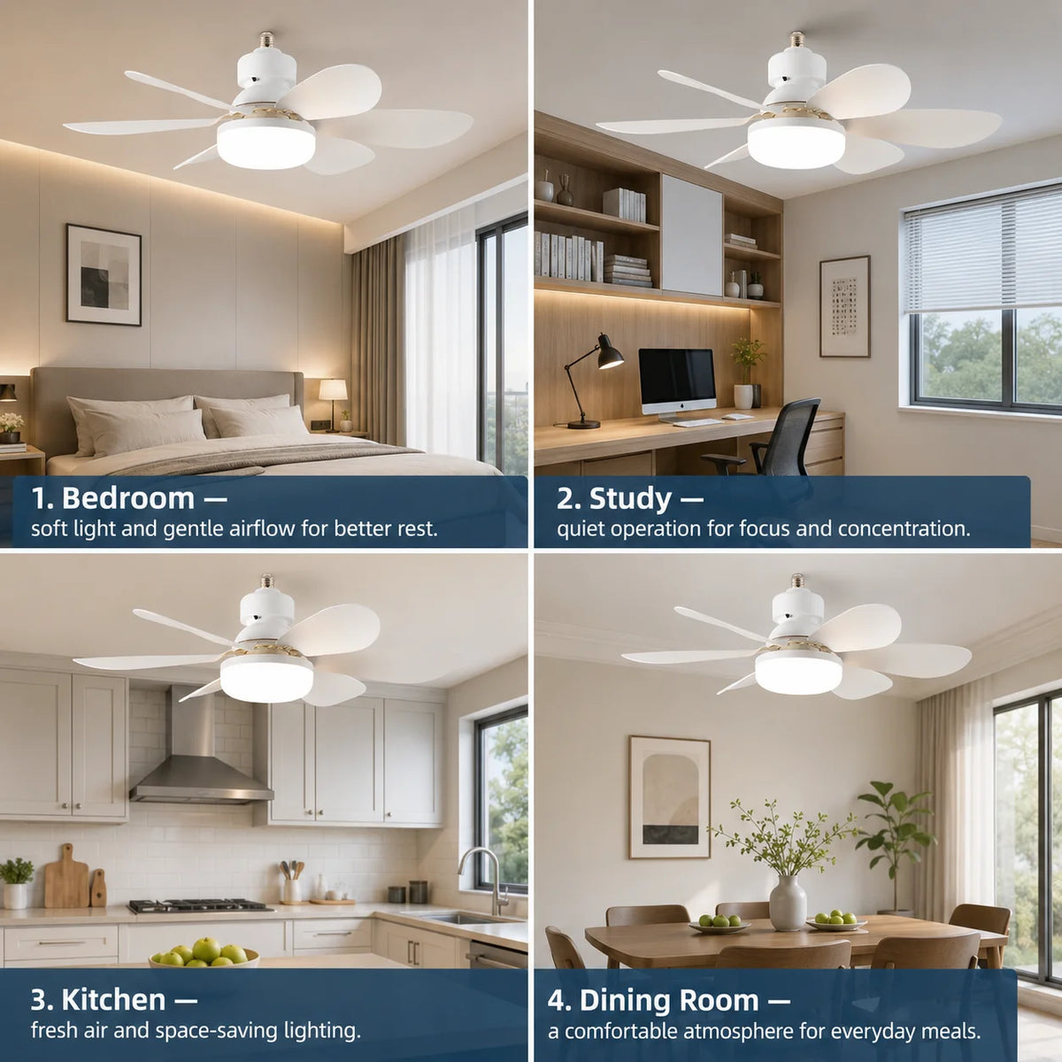 ventilateur lumière led 30w télécommande blanc moderne minimaliste contemporain fonctionnel