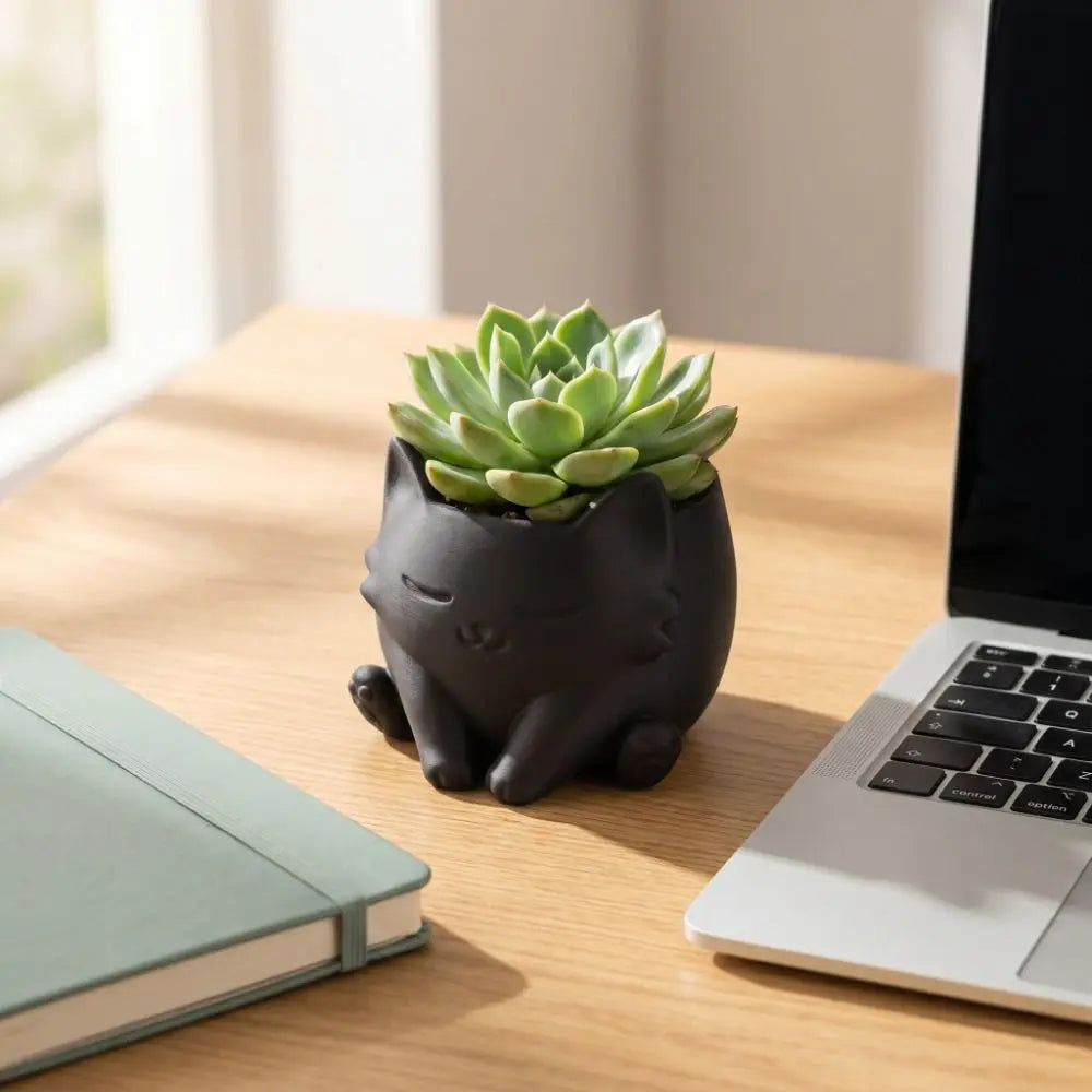 pot fleurs forme chat noir blanc pot succulentes plantes vertes décoration intérieure moderne mignonne