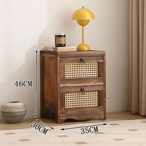 commode rustique tiroirs bois marron clair osier vintage organisation maison multipurpose