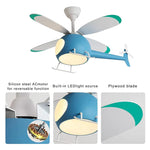 ventilateur moderne hélicoptère bleu rose enfantin led télécommande lumières