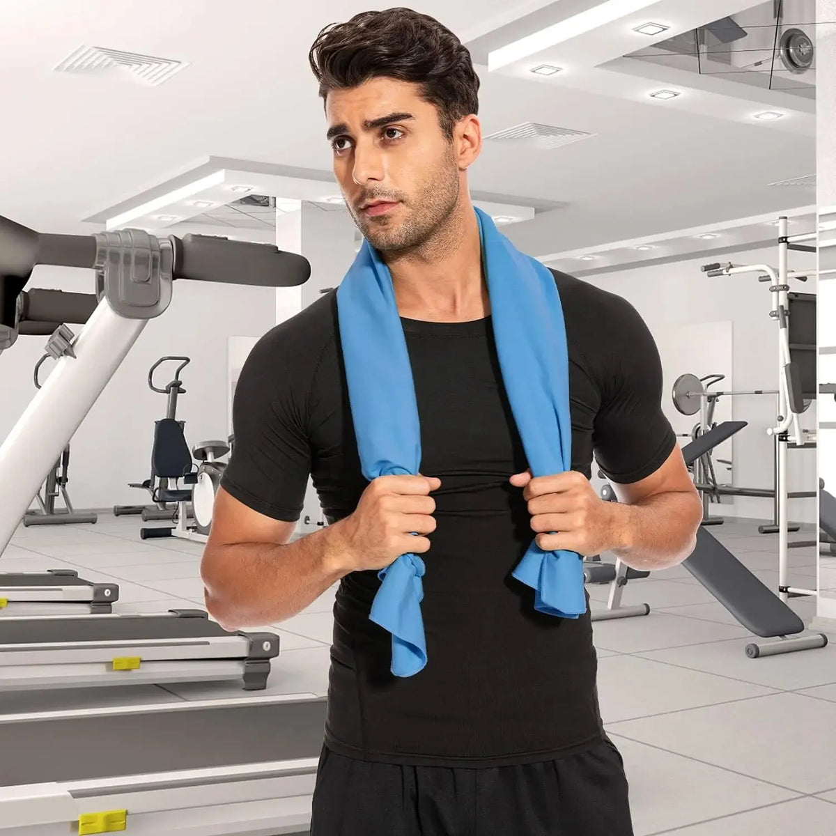 serviette microfibre bleu uni rapide absorption sport moderne elasticité machine laver