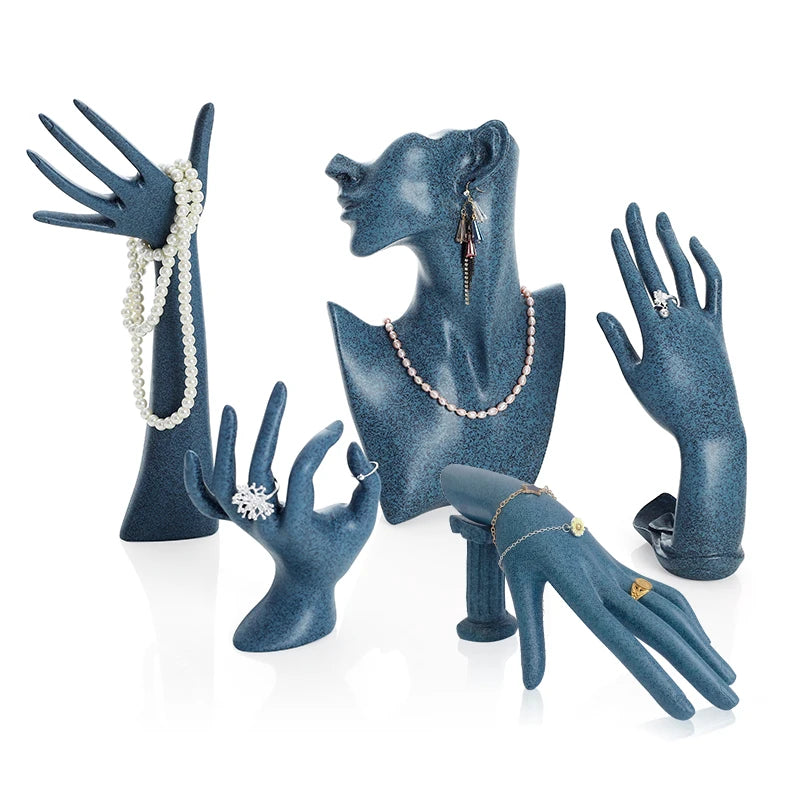 présentoir bijoux mannequin main résine support collier boucles oreilles bracelet bague décoration magasin blanc