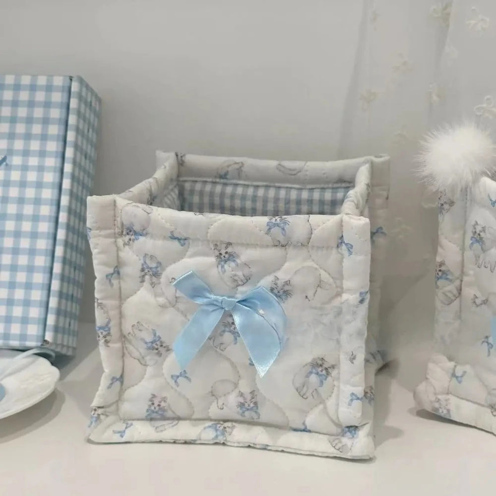 panier rangement coton pliable blanc bleu imprimé animaux utilisation multiple organisation cadeaux