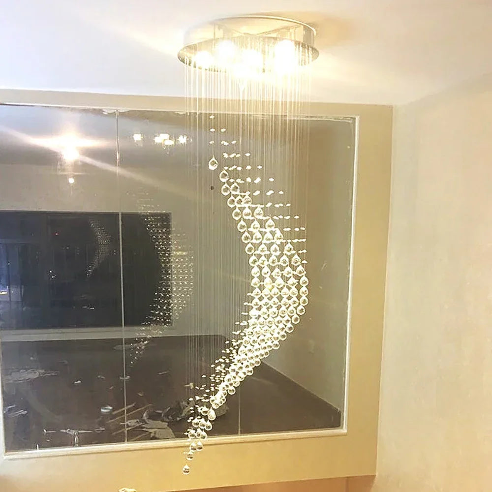 suspension lumineuse moderne cristal transparente haute 80cm 120cm 150cm 200cm 240cm 300cm