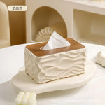 boîte mouchoirs moderne plastique blanc texture ondulée mouchoirs blancs bois foncé