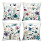 housse coussin polyester motif floral bleu violet rose moderne blanc