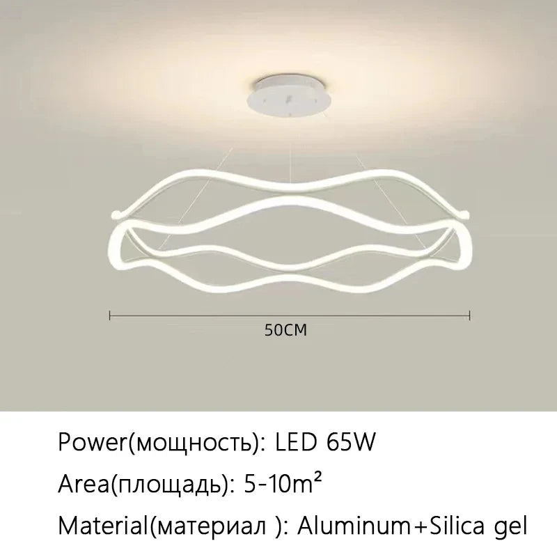 suspension lumineuse contemporaine blanc doré ondulée moderne fixée chaînes lumière chambre salon