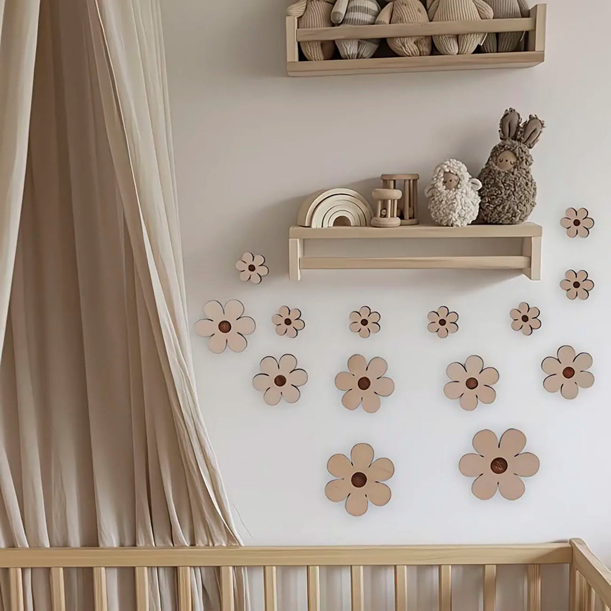 décoration murale bois fleurs modernes adhésives grandes moyennes petites beige clair simple