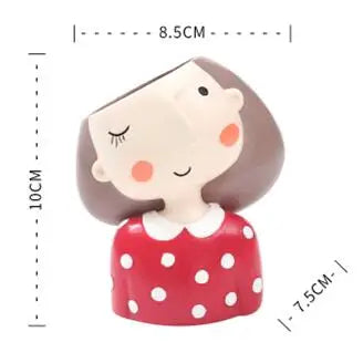 figurines décoratives cartoon fleurs reliefs cheveux stylisés plante succulente verte rose beige