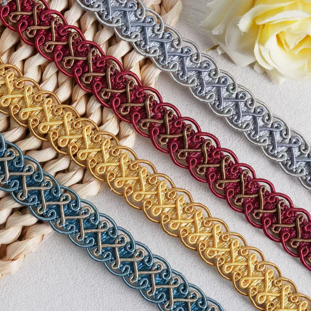 ruban decoratif dentelle 12 metres largeur 1,7cm rouge bleu marine marron rose clair blanc