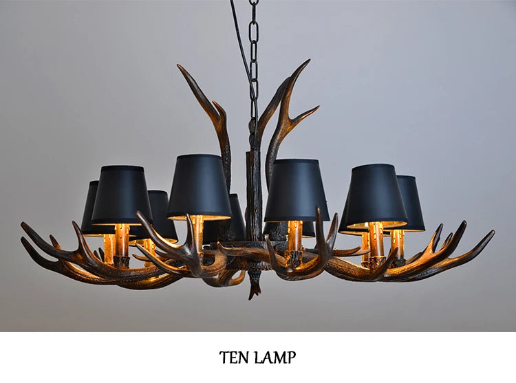 lustre rustique vintage têtes antlers noirs marron clair salon salle manger