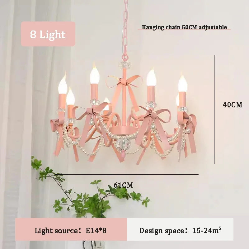 lustre rose clair rubans cristal vintage chic chambre enfant led moderne