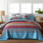 couvre lit boho chic motifs ethniques 100% coton bleu rouge orange beige blancversible