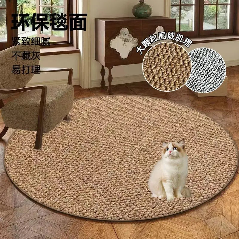 tapis rond moderne polypropylène polyester pile désossée solide beige clair chambre salon décoration durable