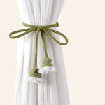 rubans rideaux modernes vert olive rose pâle gris clair franges tissu opaque
