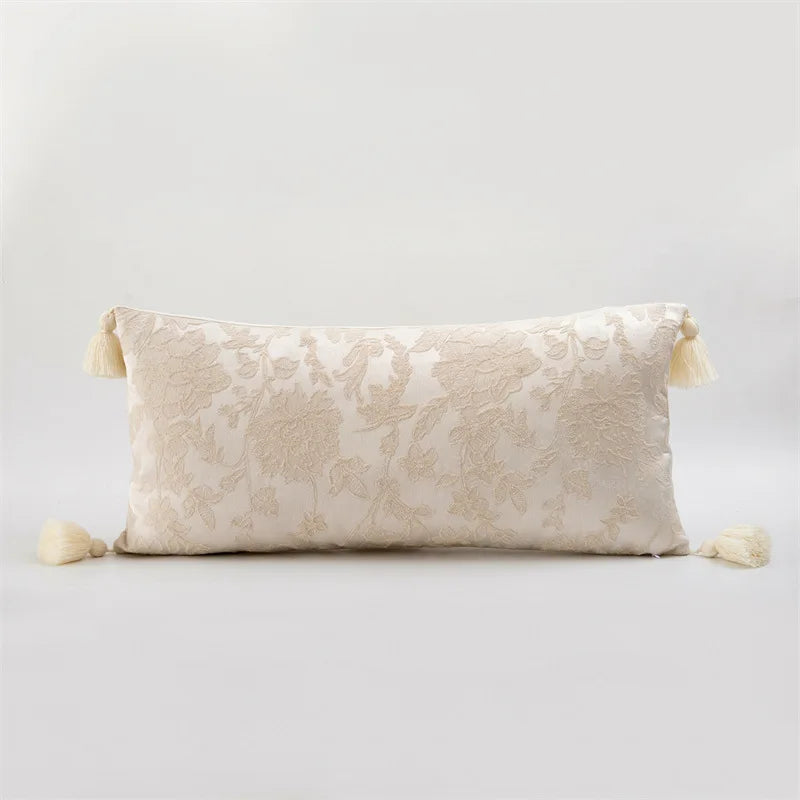 coussin patchwork fleur bohème chic blanc orange pompons adhésif 30x70cm 45x45cm polyester coton lavable
