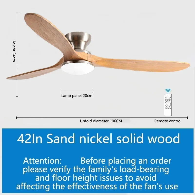ventilateur moderne led bois naturel blanc lampe intégrée télécommande flux lumineux certifications vde ul